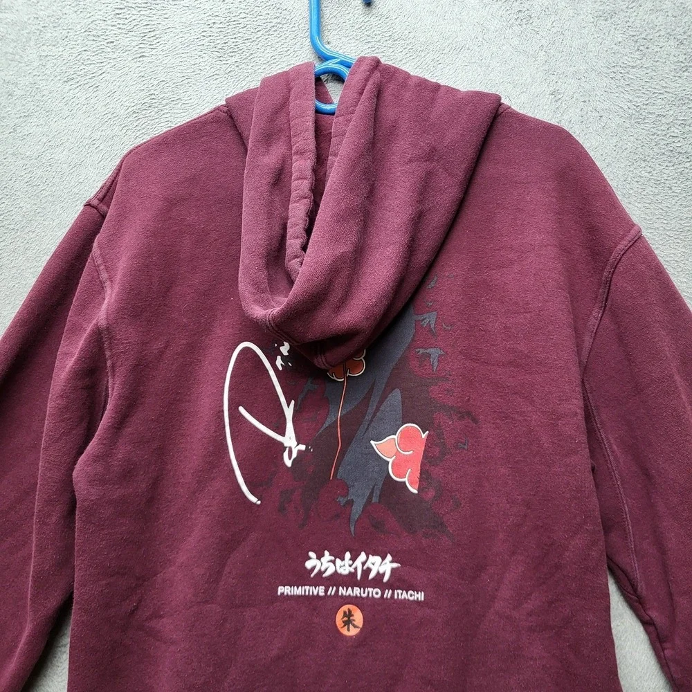 Primitive x‎ Naruto Men Hoodie M Burgundy Graphic Print Fleece Itachi Pullover